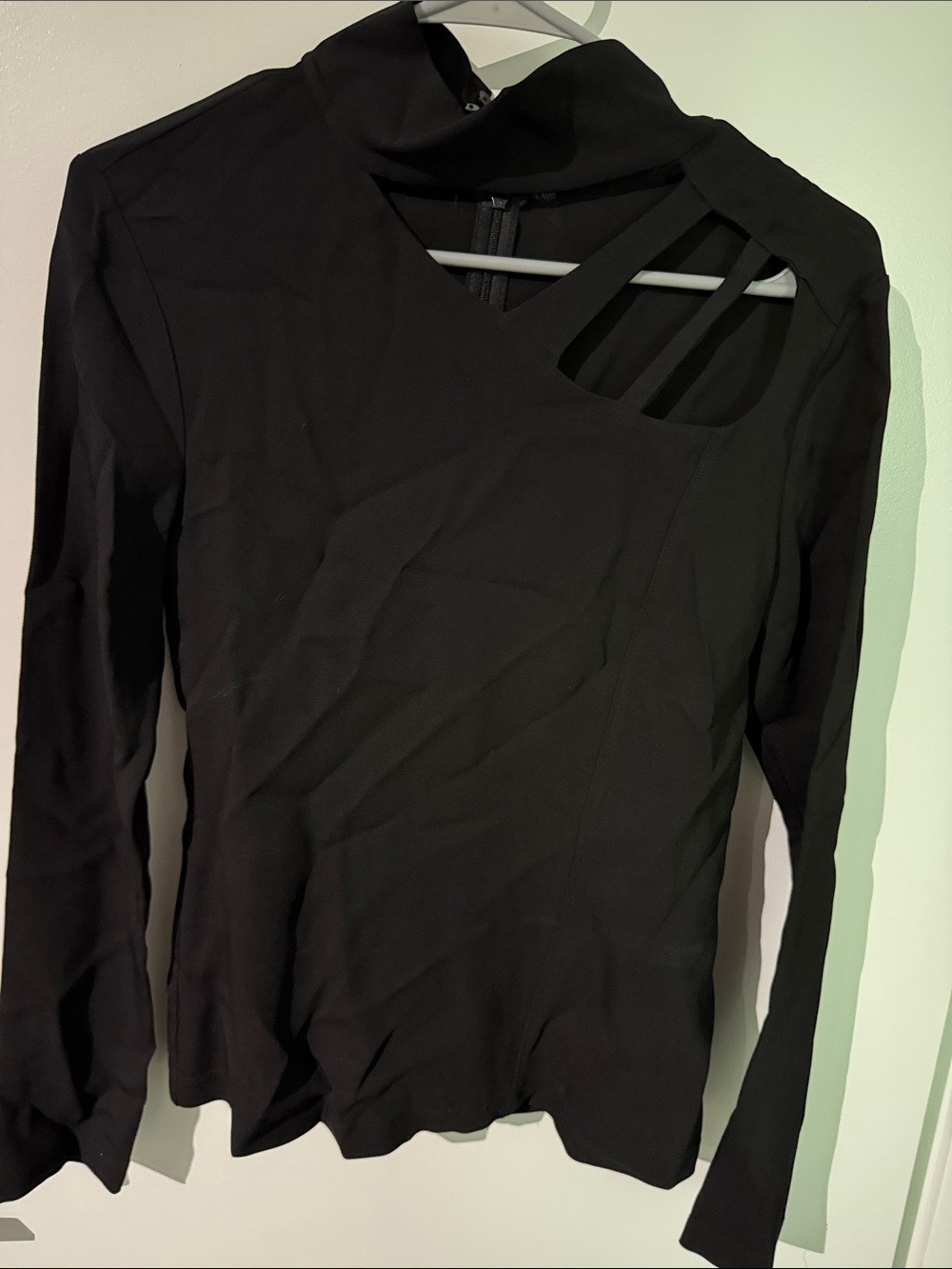 Zara Black Long-Sleeve Top with Asymmetric Strappy Neckline